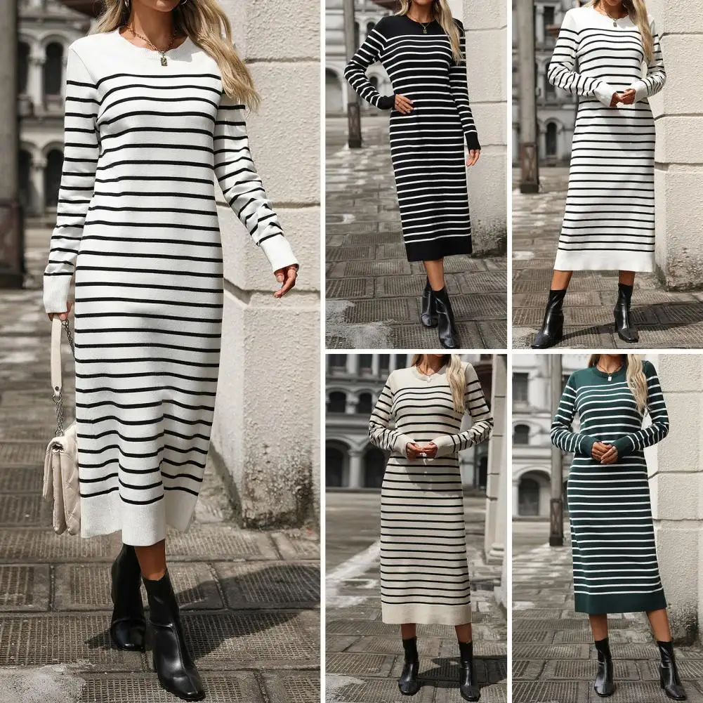 Abito estivo da donna Elegante T-shirt a tubo dritto con blocchi O-Collo Manica lunga Mini abiti casual per le donne Streetwear