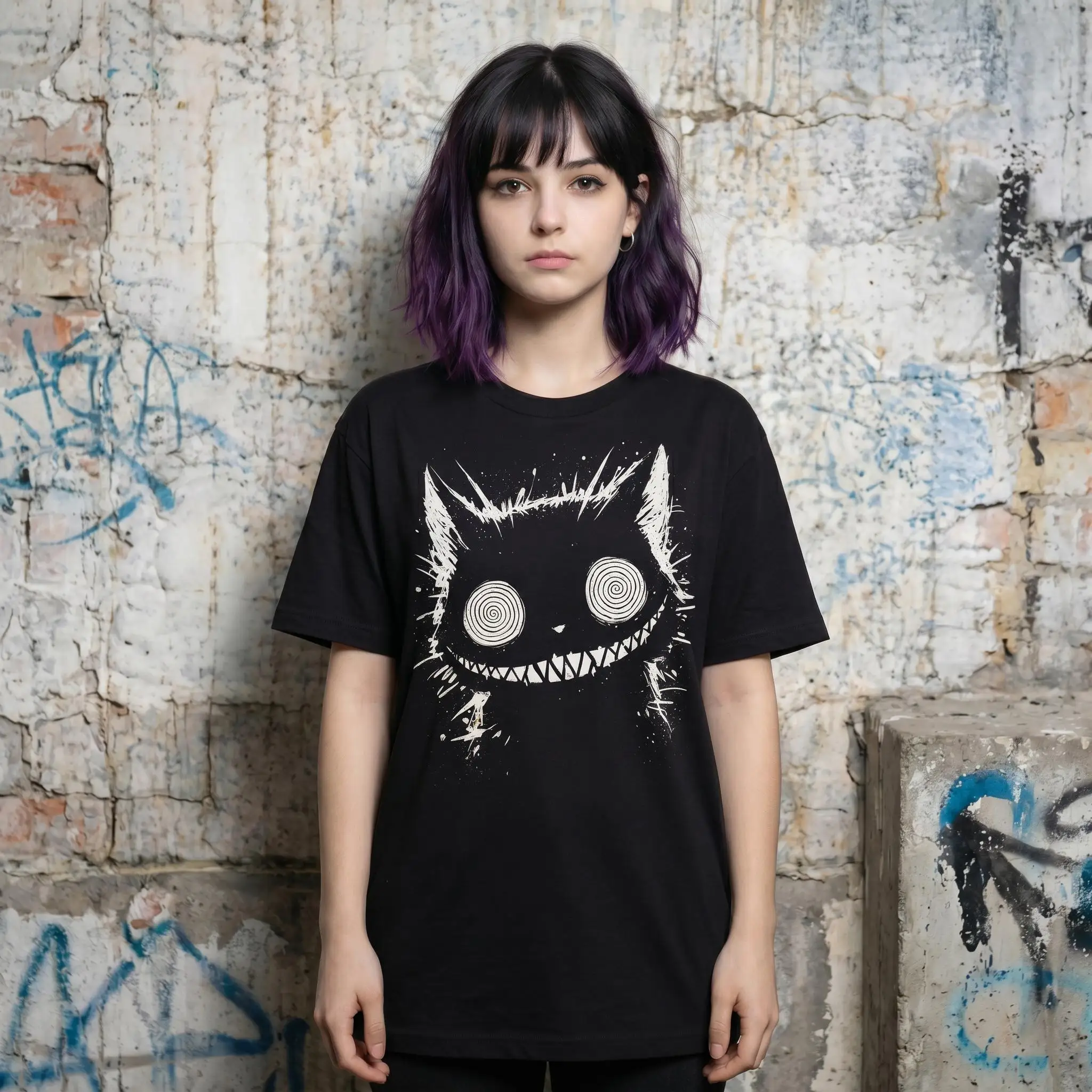 Creepy Cheshire Cat Tshirt: Trippy Weirdcore Shirt, Dark Art Gothic Graphic Tee, Alt Clothing