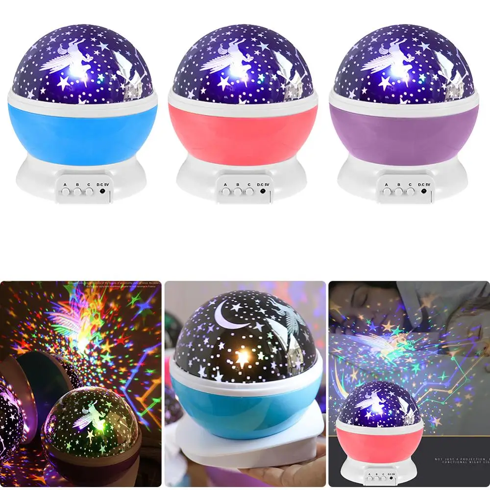 LED Rotating Night Light Stars Starry Sky LED Light Projector Moon Lamp Battery USB Kids Children Bedroom Projection Night Lamp