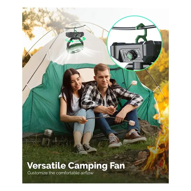 ABZA-Portable 20000Mah Camping Fan Rechargeable Battery, USB Table Fan With LED Lights For Travel And Outdoor Activities