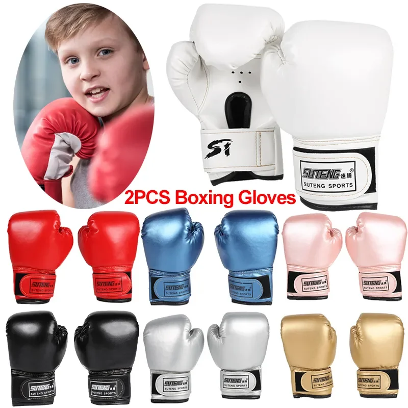 2pcs Boxing Training Fighting Gloves PU Leather Kids Breathable Muay Thai Sparring Punching Karate Kickboxing Professional Glove