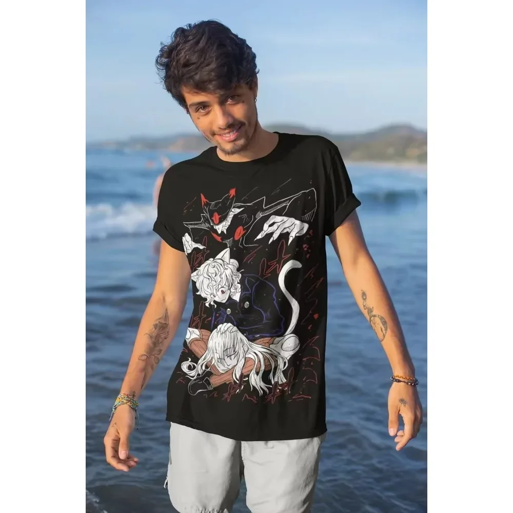 Neferpitou Hunter x Hunter Manga Graphic Washed Cotton T‑shirt Unisex Oversized Short Sleeve Harajuku Streetwear Casual Tops