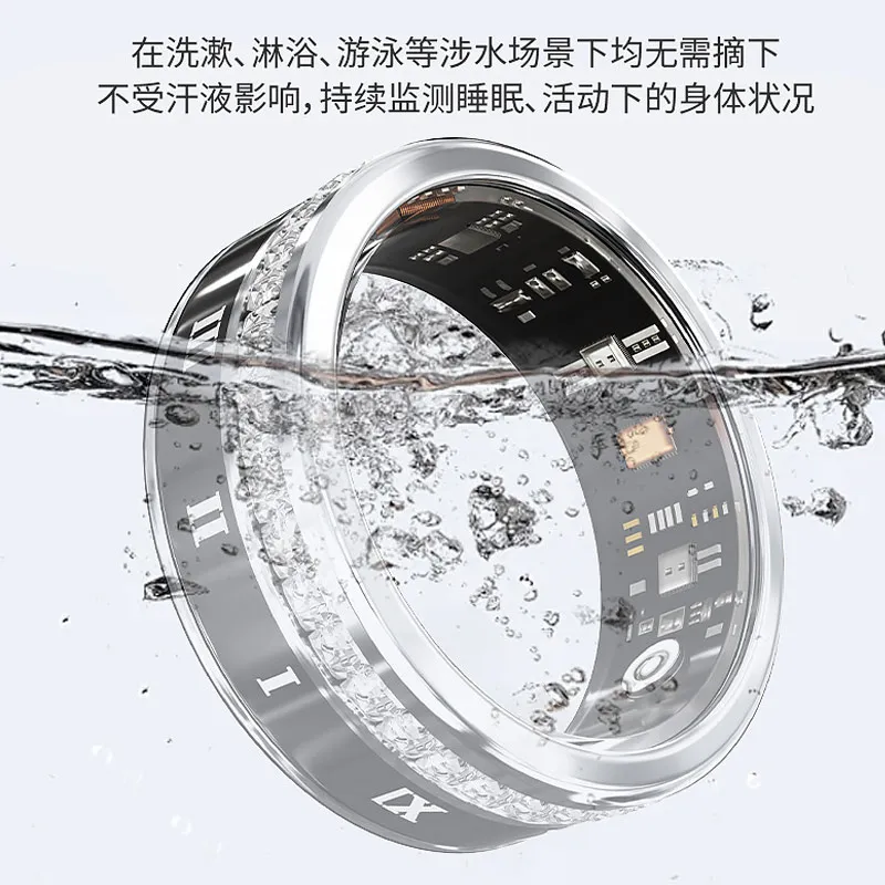 Luxmoc V2 Fashionable Diamond-Encrusted Smart Ring Heart Rate And Blood Oxygen Detection Pedometer Multi-Functional Sports Ring