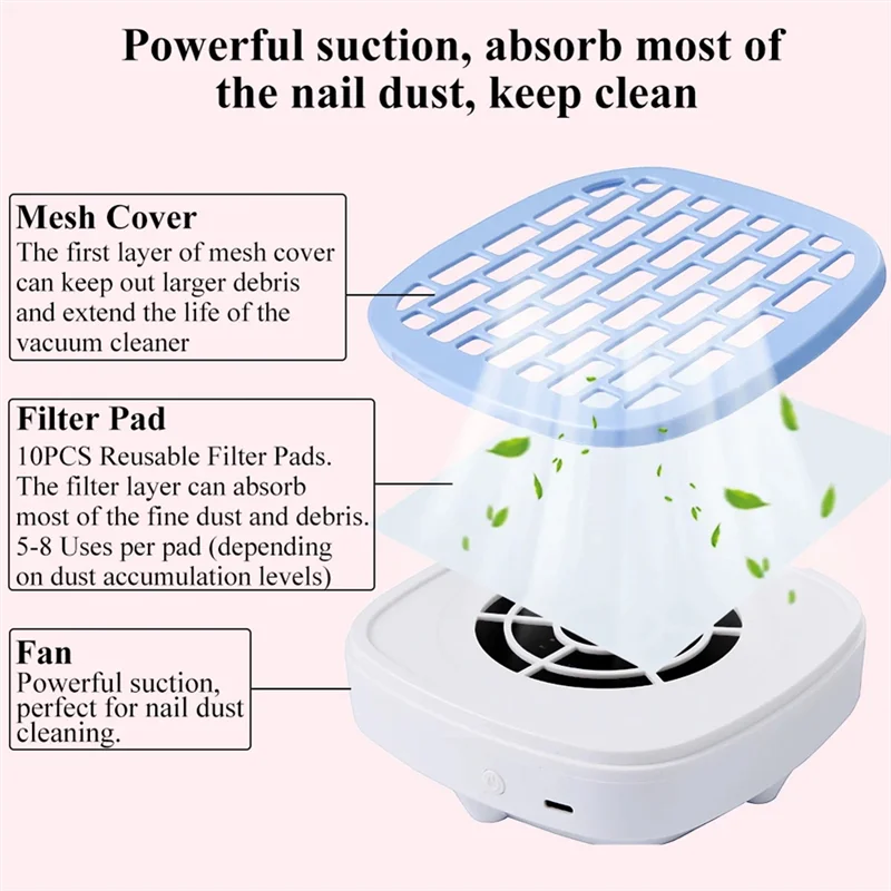 ABKR-USB Dust Suction Collector Nail Art Machine Dust Collector Gel Nail Duster For Nail Art Salon Equipment B