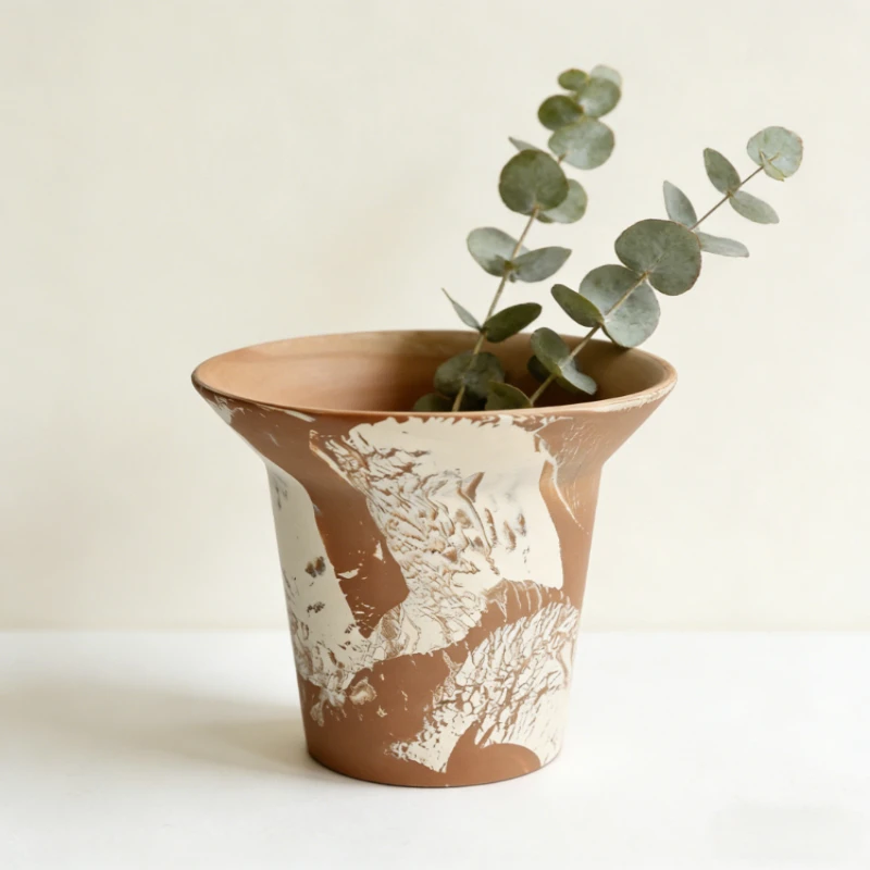 Creative Unglazed Ceramic Pot Red Pot Breathable Green Plant Flower Pot Advanced Home Potted Suit for Home Decoration Daily Use