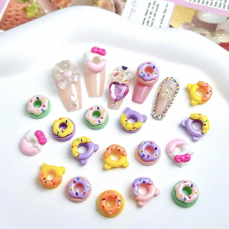 

Creative Cartoon Doughnut Nail Charms Dopamine Colored Drawing Donut Dessert Nail Art Accessories for DIY Phone Case Nails Parts