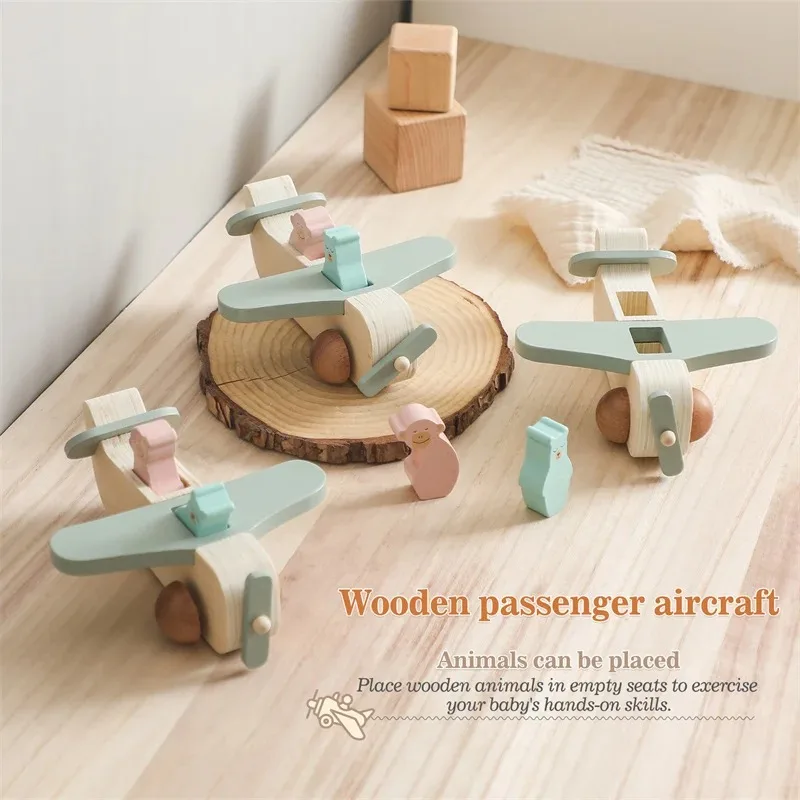 Wooden Simulation Plane Model Toys Baby Montessori Educational Building Blocks Toys Blocks The Baby Learning Kid Toys Gifts