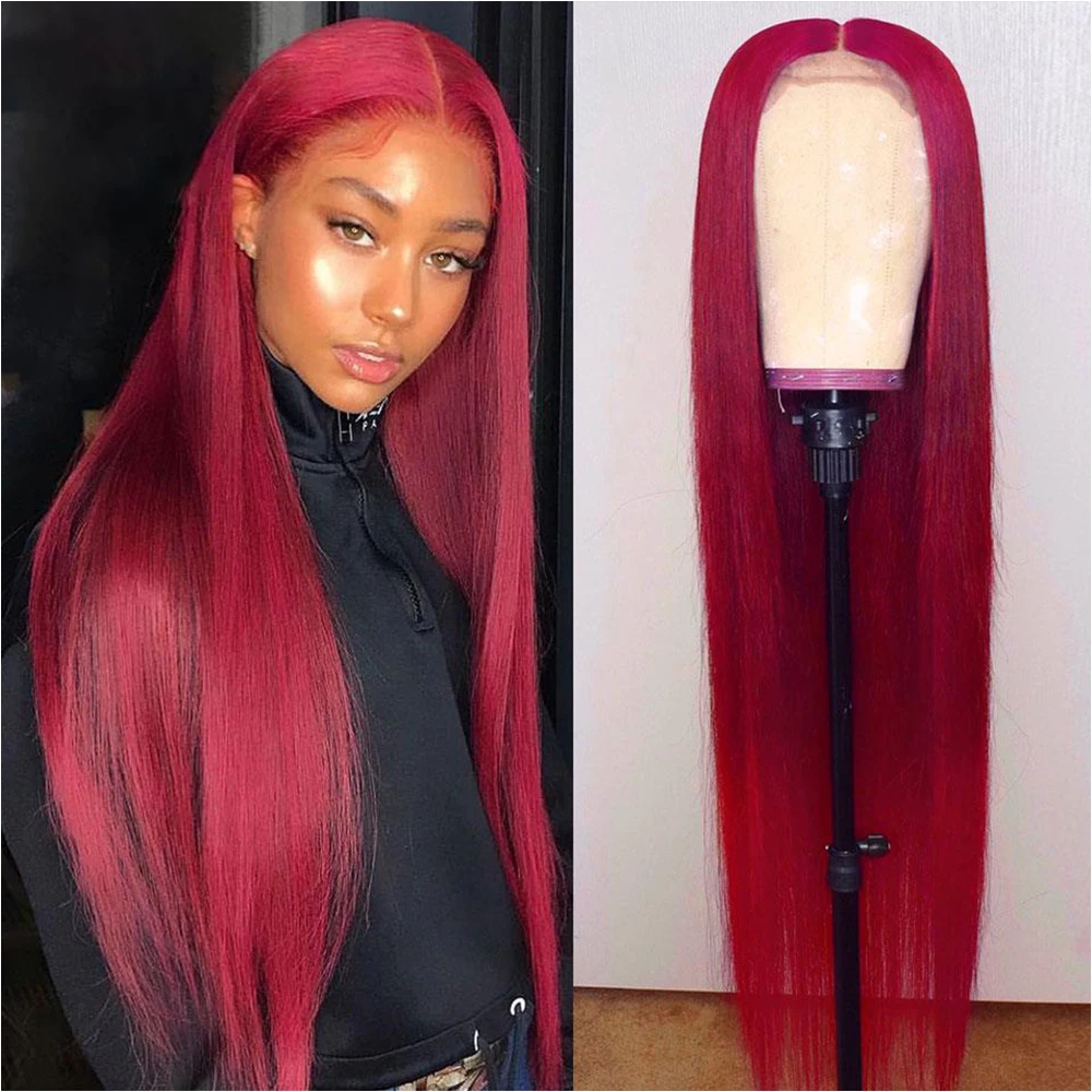 

Burgundy 13x4 HD Lace Frontal Human Hair Wig Bone Straight Red Lace Front Human Hair Wigs For Women PrePlucked 99J Body Wave Wig