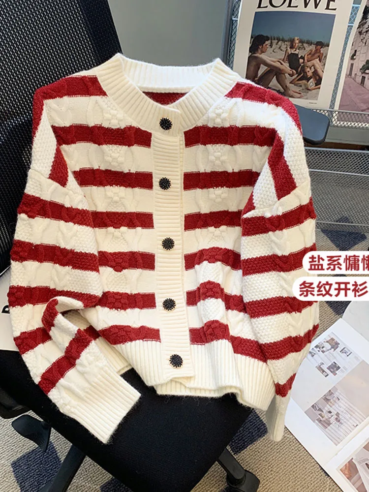 

Sweet Preppy Style Basic Striped Sweater Gyaru O-Neck Oversized Knitted Pullover 2000s Aesthetic Jumper Japanese Autumn Winter