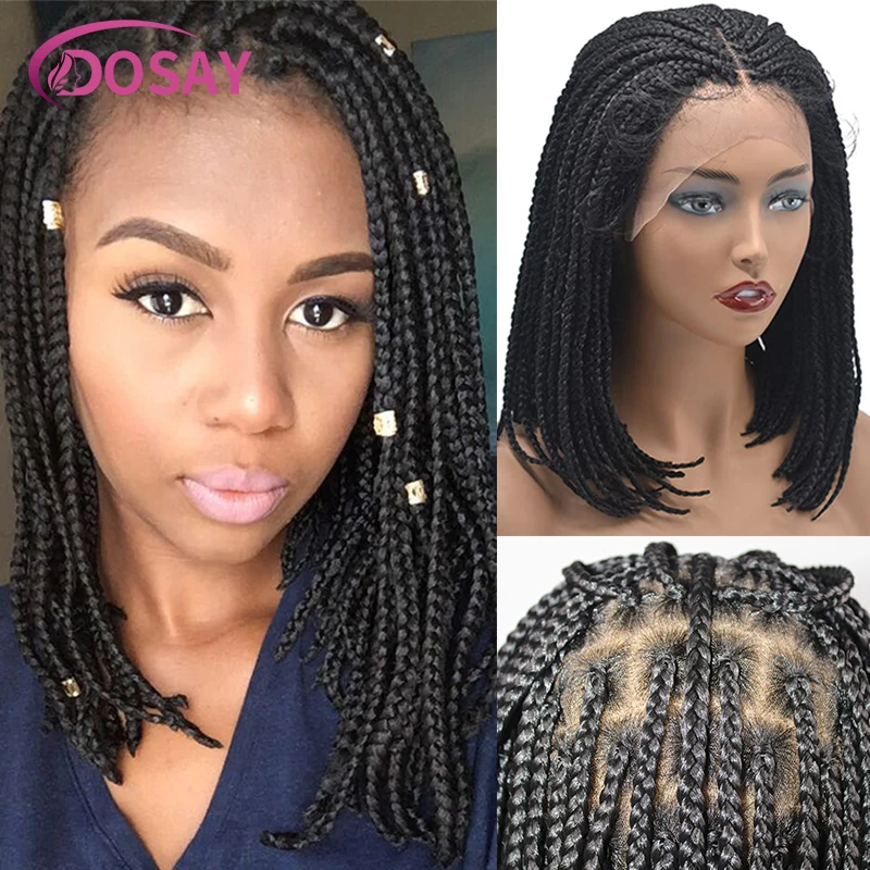 

10" Synthetic Short Bob Wigs Braided Wigs For Women Full Lace Front Knotless Box Braids Black Braiding Hair Wig Light Weight