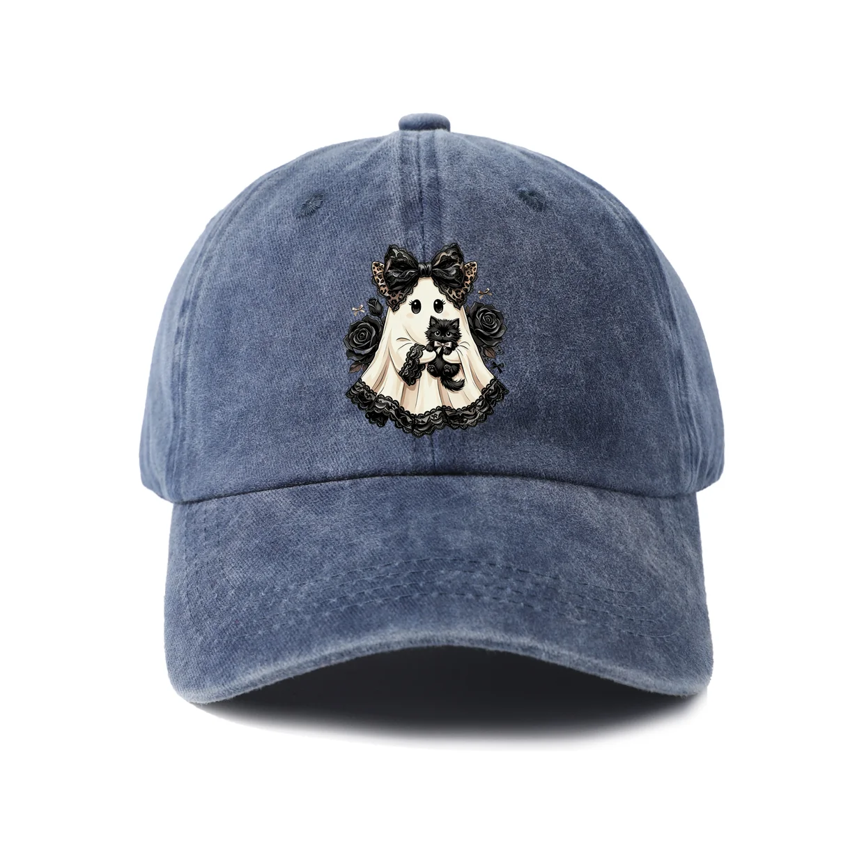 Gothic Ghost Couple with Roses Graphic Vintage Washed Baseball Cap, Adjustable Unisex Dad Hat for Men and Women