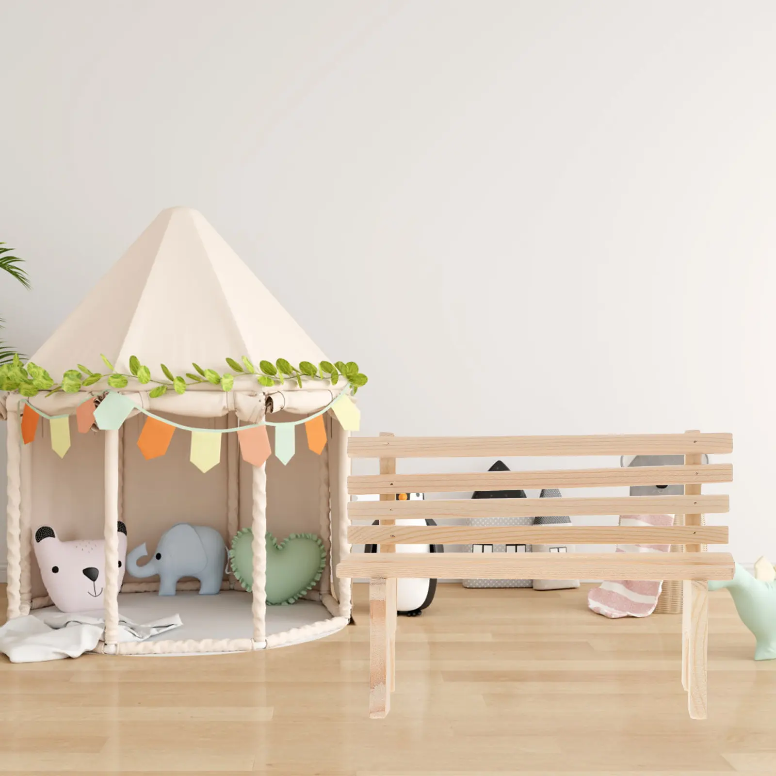 Mini Wooden Bench Premium Material Miniature Dollhouse Furniture Accessory Decoration Park Bench Ornamental for Fairy Garden