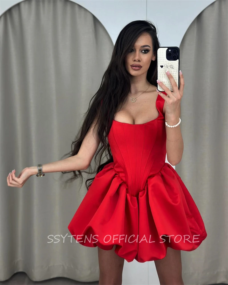 Sexy Red Short Prom Dresses Women Spaghetti Straps A Line Satin Homecoming Event Dress Mini Cocktail Gowns Club Night Plus Size