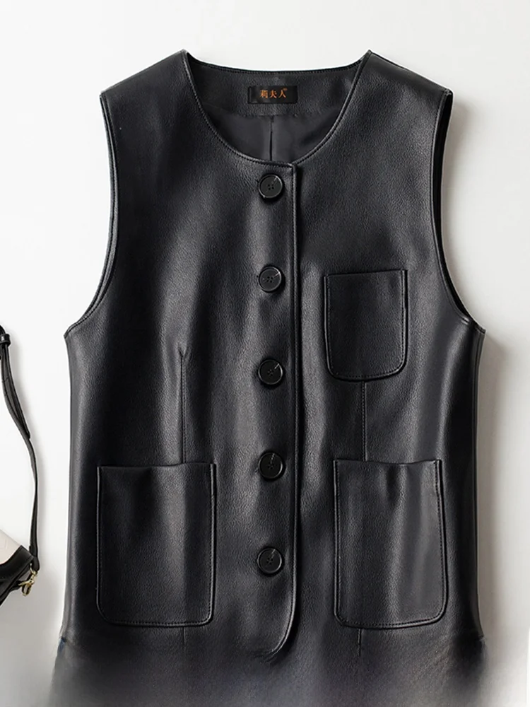 Ning Genuine Leather Vest Women's 2025 Autumn Winter New Sle eepskin Vest Slimming Versatile Svel Waistcoat