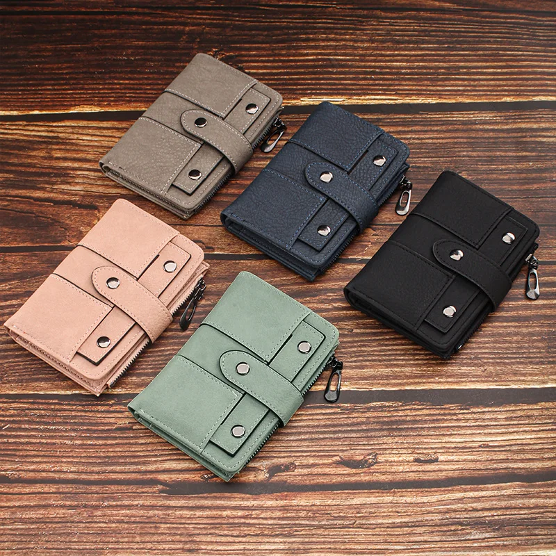 

Multicolor Matte Short Wallet For Women Multi Card Holder Purse With Snap Closure And Zipper Pocket For Daily Use