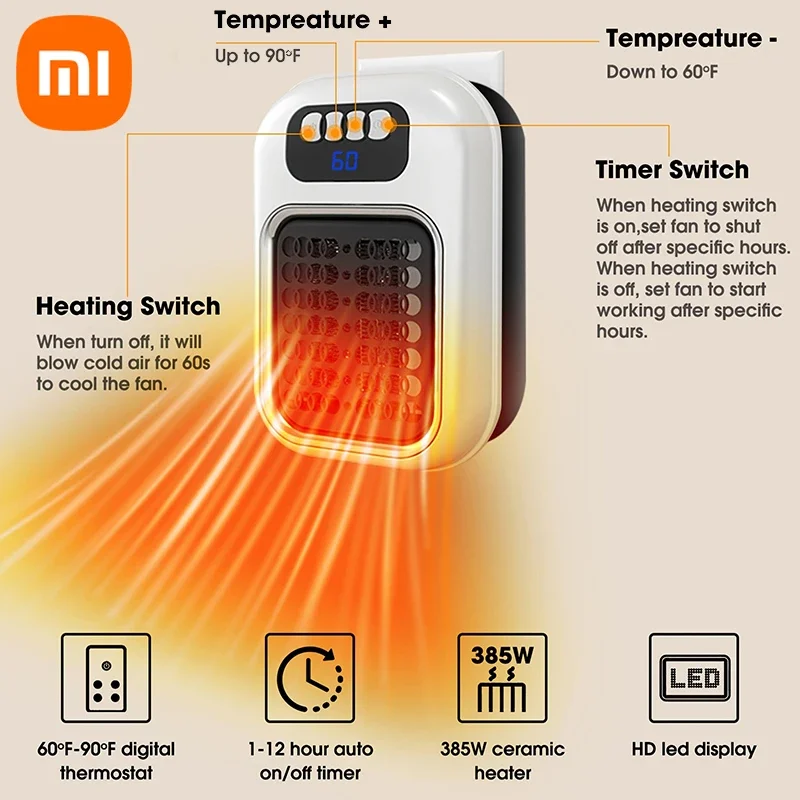 Xiaomi Portable Heater Fast Heating Silent Safety Energy Saving Home Heater with Remote Control Low Consumption Heating Fans