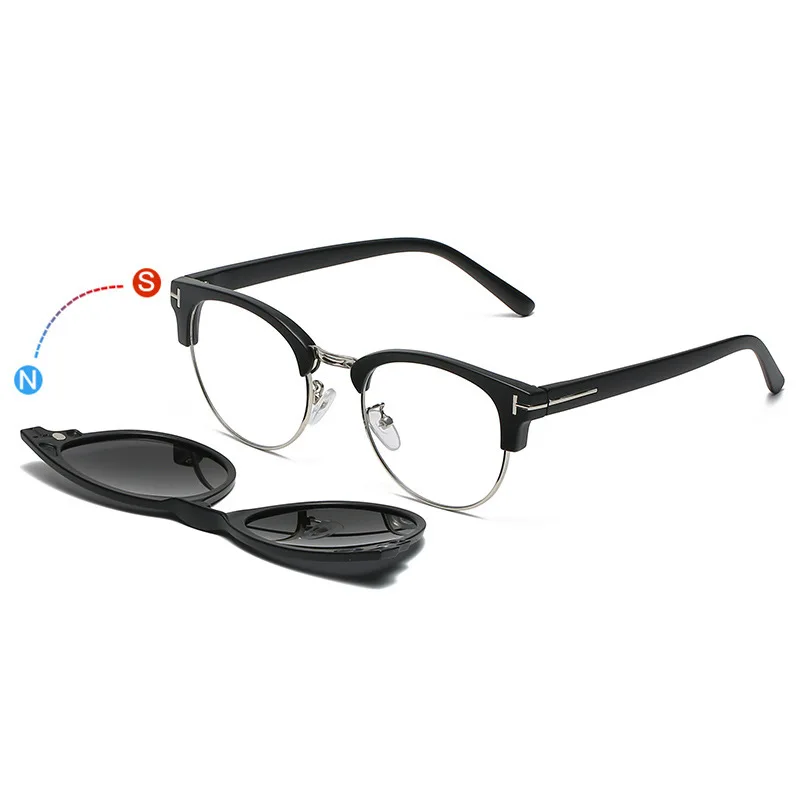 KIZN 6 في 1 مشبك مغناطيسي لقصر النظر نظارات شمسية مستديرة للرجال مستقطبة TR90 إطار وصفة طبية مخصصة نظارات نسائية ريترو-0.5 إلى -6.0 #5