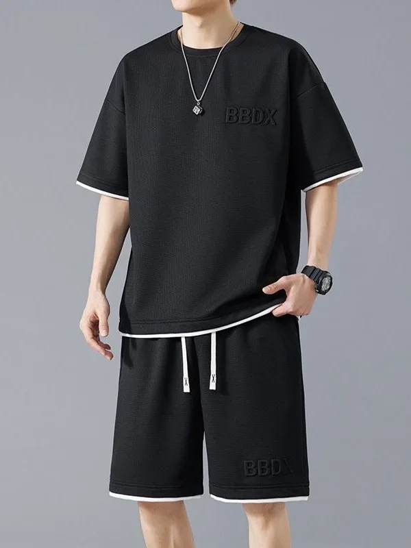 

Casual Spor Men's ort Sve T-irt And Loose orts Set Summer Faion Outfit Teenagers' Ensemble