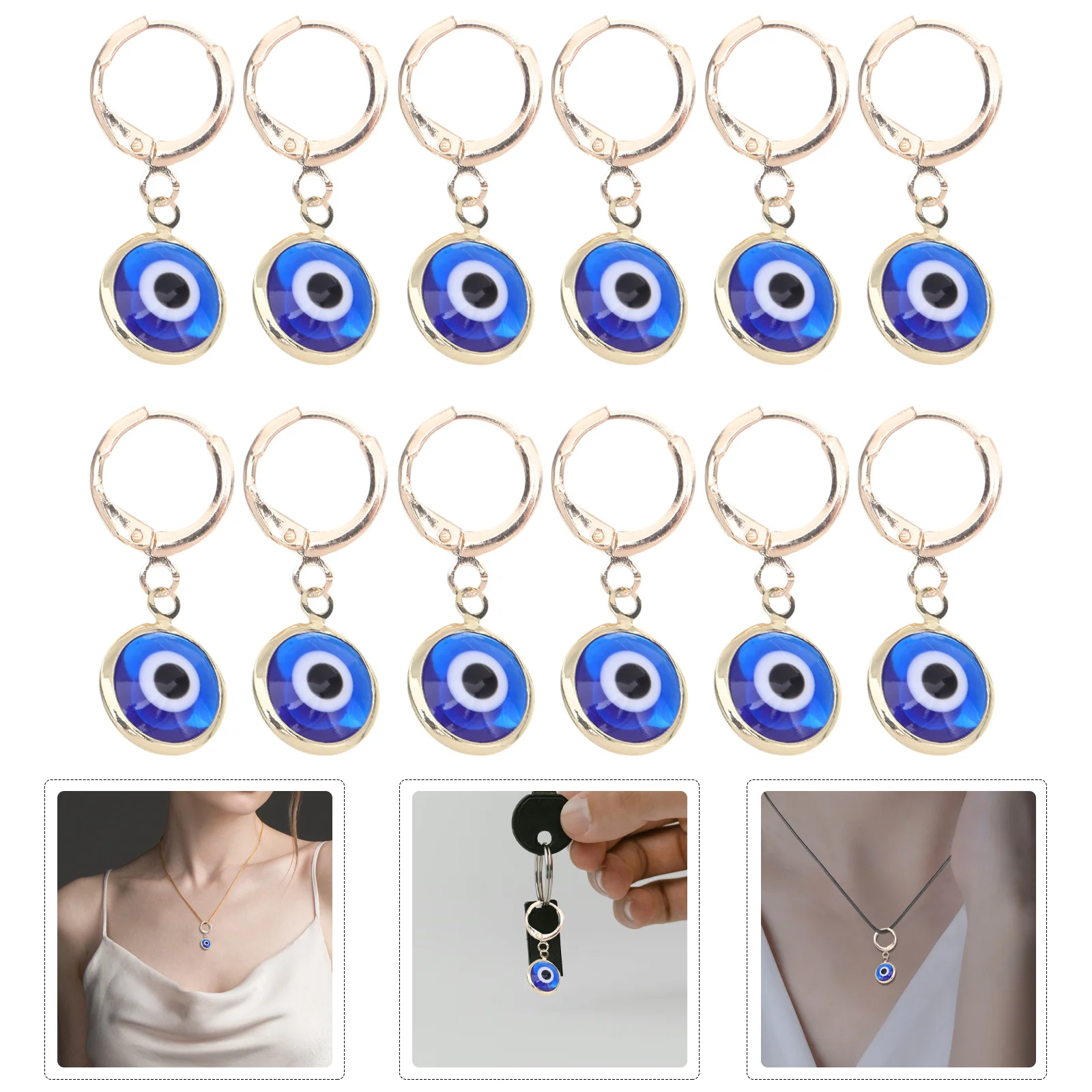 

12 Pcs Earring 's Eye Trinket Miss Key Chain Alloy Blue Keychain Decoration