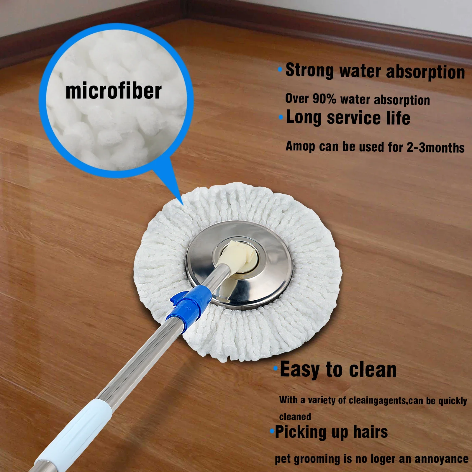 نظام دلو ممسحة دوارة مع مجموعة أدوات تنظيف الأرضيات المنزلية السحرية، 360 درجة °   مماسح بمقبض دوار قابلة للتمديد
