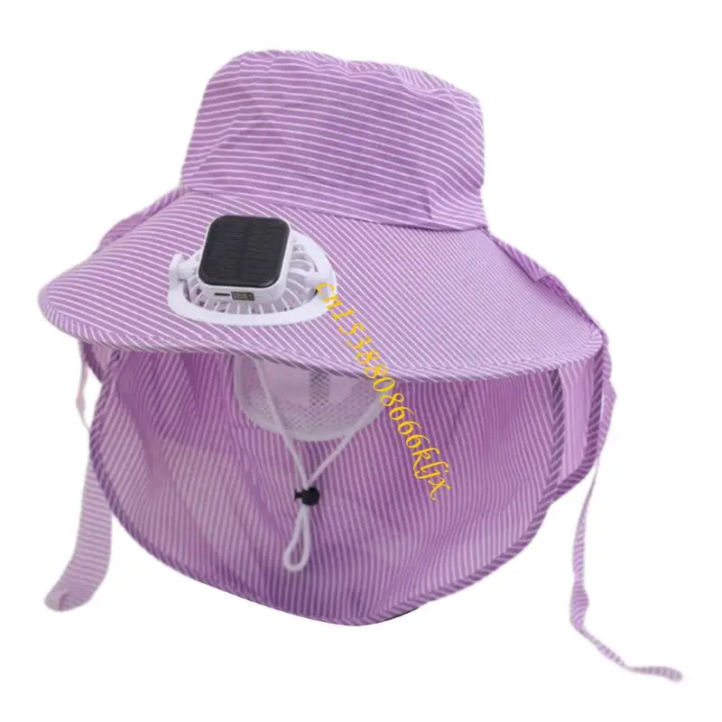 قبعة مروحة التبريد القابلة لإعادة الشحن USB مع شحن الطاقة الشمسية و 3 تعديل سرعة الرياح 066C #3