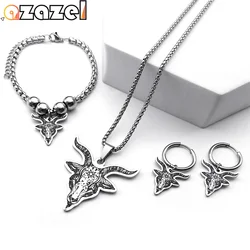 Pan God Goat Head Demon Invented Pentagram Stainless Steel Jewelry Set for Women Men Satan Mysterious Earring Necklaces Bracelet