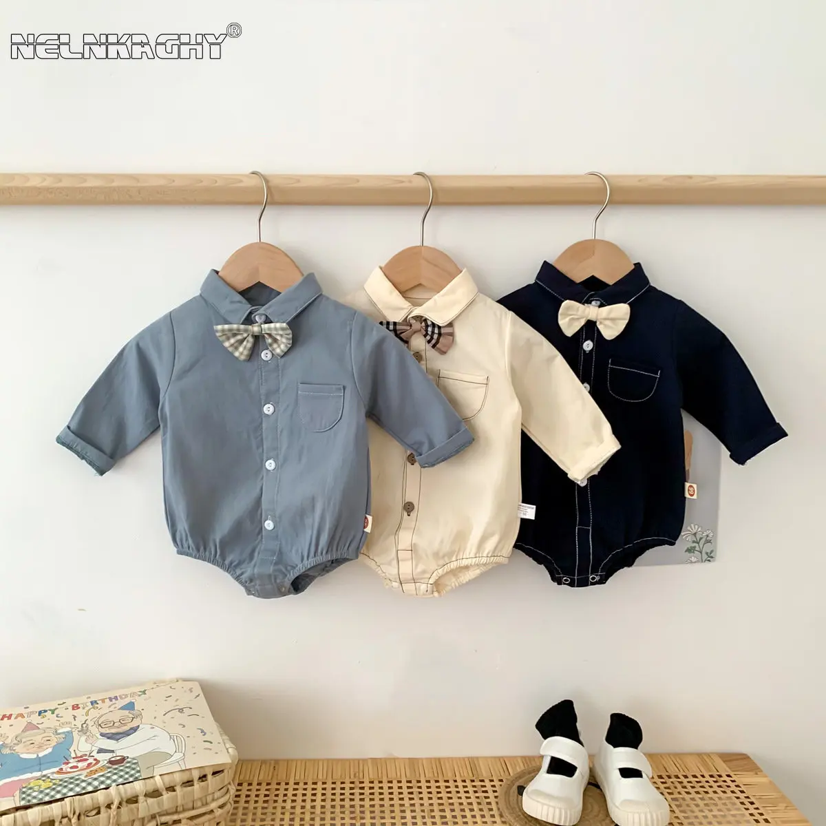 

Newborn Baby Prince Summer full Sleeve Bow Tie Gentleman Style Outfits Infant Kids Jumpsuits Cotton Clothing Fashion Bodysuits