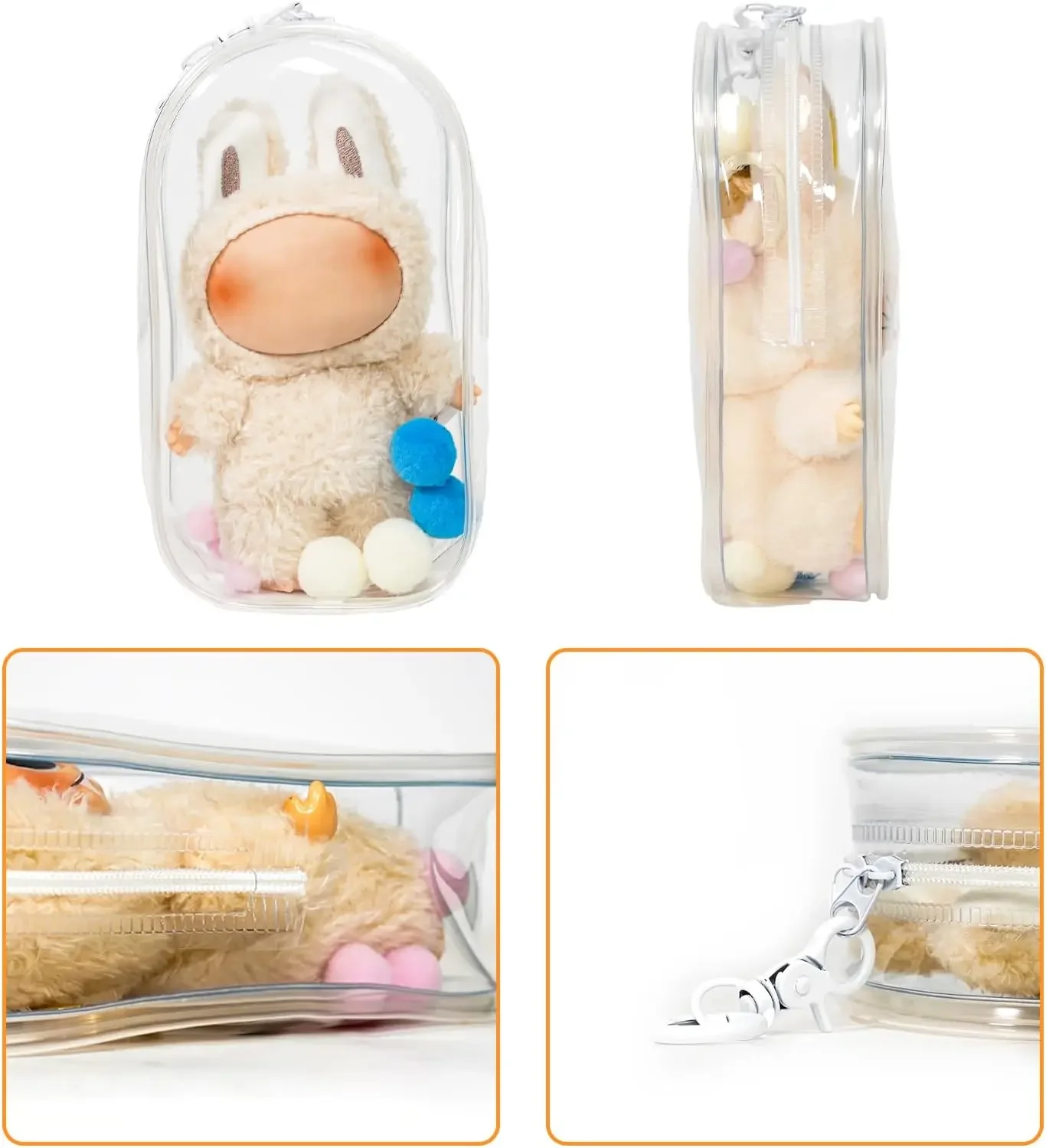 Colorful Transparent Protector Case Organizer Box for 17cm Labubu Plush Dolls Outdoor Display Bag With Keychain Doll Accessories - view 5
