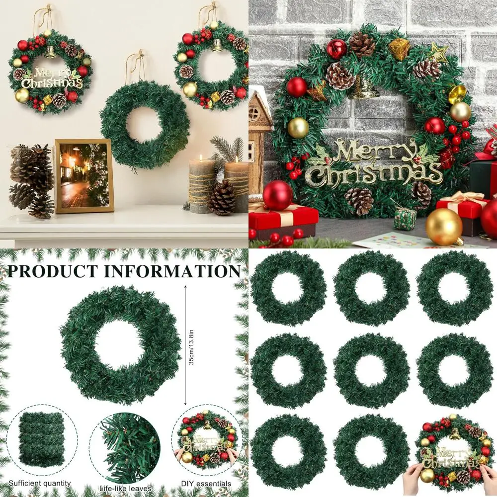 

14 классических искусственных зеленых венок из 8 штук для рождественского декора: для внутреннего и наружного использования
