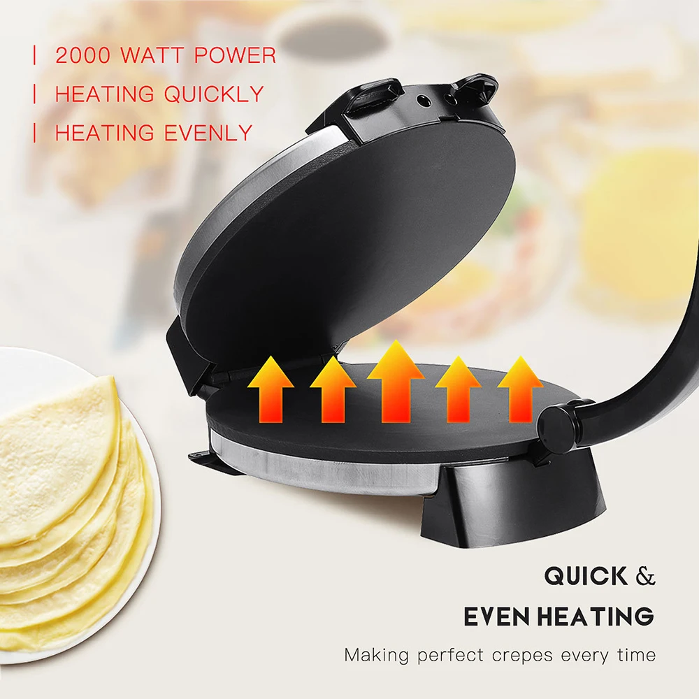 2000W Rapid Heating Electric Crepe Maker Non-stick Coating Frying Pan Adjustable Temperature Control Pancake Pizza Maker Machine