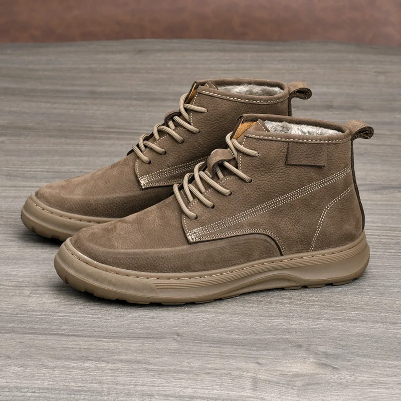 First Layer Cowhide Platform Boots British Retro Winter Warm Cotton Shoes Short Boots Men's Genuine Leather Zhongbang Mens Shoes
