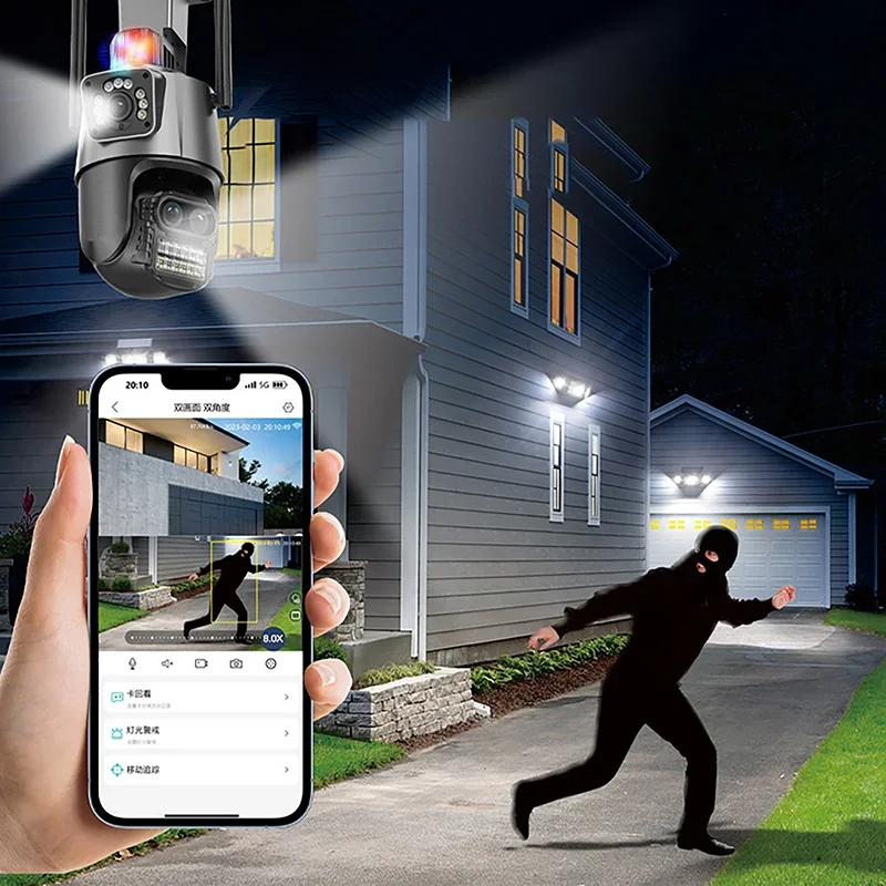 9MP WiFi Camera Outdoor 8X Zoom Security Camera IP Camera Outdoor 4K Video Surveillance Three Lens Dual Screen Night Vision Cam