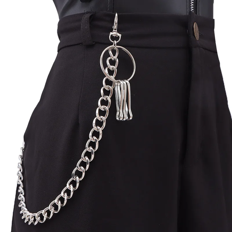 Silver Metal Pants Chain With Tassel Pendant Unisex Waist Chain Punk Hip Hop Style Jeans Hanging Ornament Streetwear Accessory