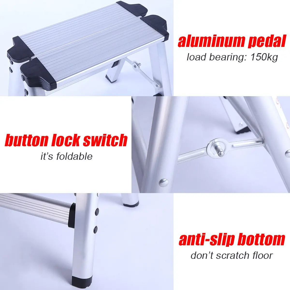 1 Step Stool Folding Ladder Aluminum Alloy Herringbone Ladder Thickened Ladder Stool Portable Home Outdoor Camping Stool