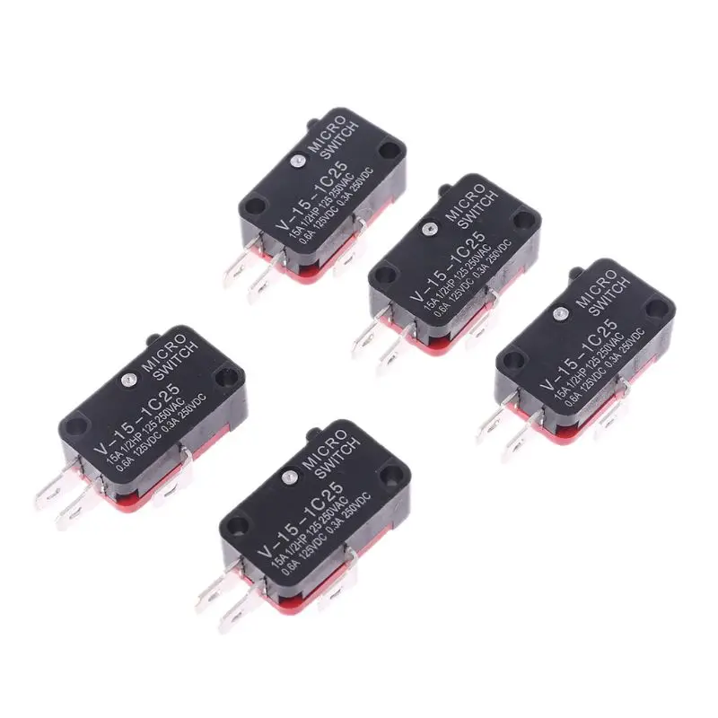 5Pcs 250V 16A Safety Micro Limit Switch V-15-1C25 Roller Lever Snap Action H9EE