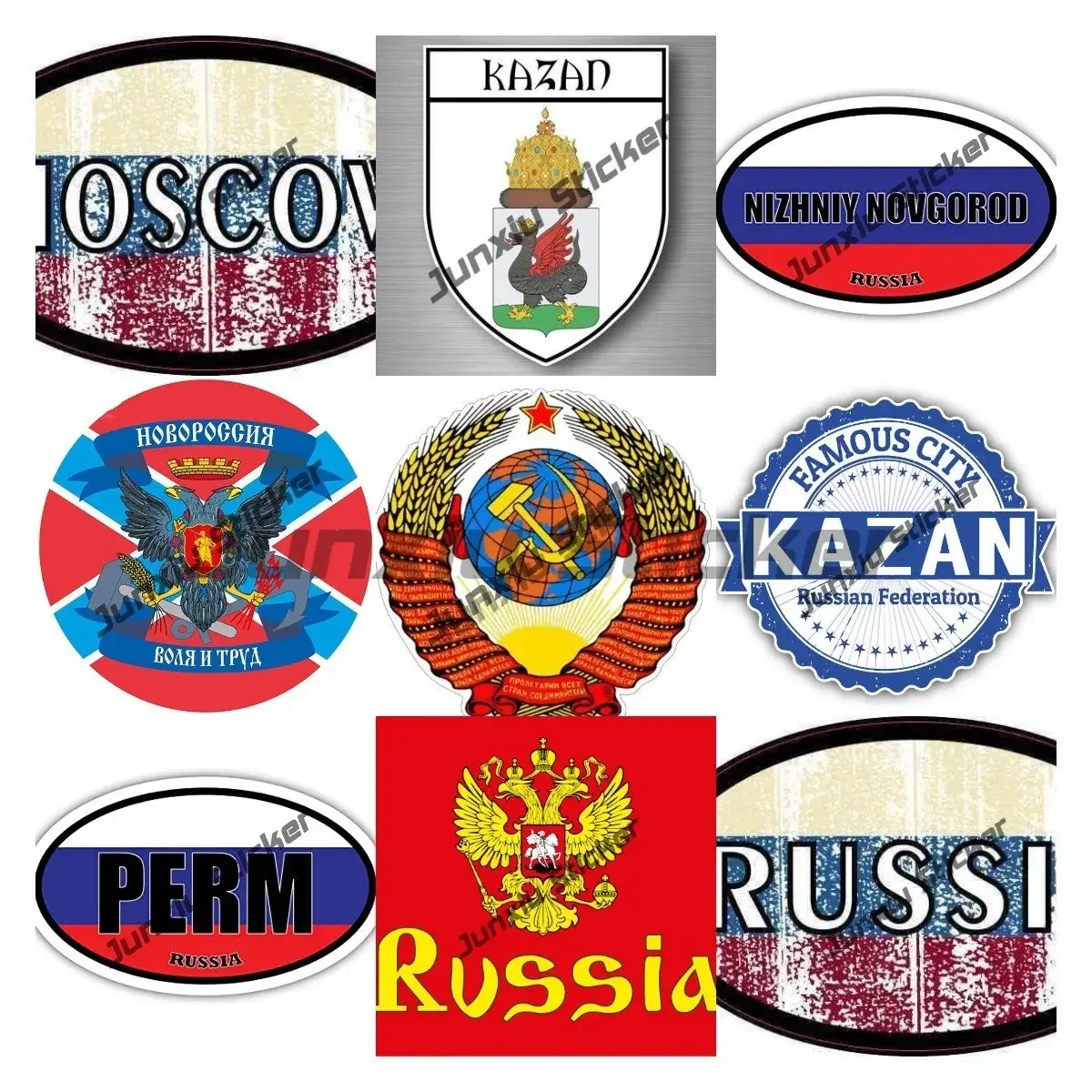 

Russia Eagle Red Flag Stickers Saratov Perm Nizhniy Novgorod Moscow Russia City Oval Flag Tourism Stamp Decals Truck Car Bumper