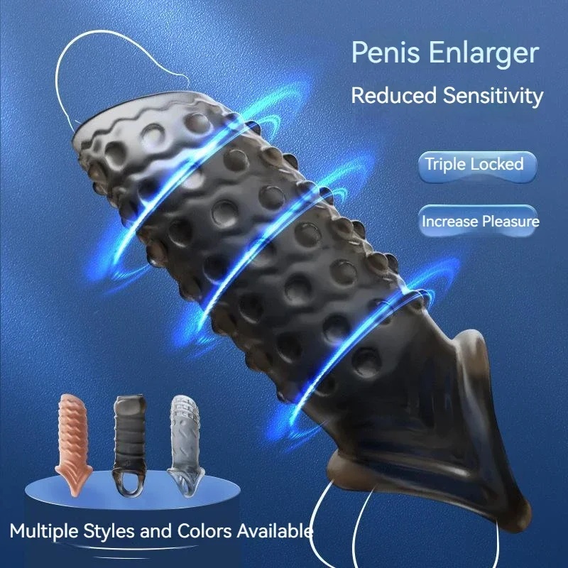 Reusable sleeve cock rings delay ejection clitoris stimulation penis enlargement nozzle sexy toys for men sex products