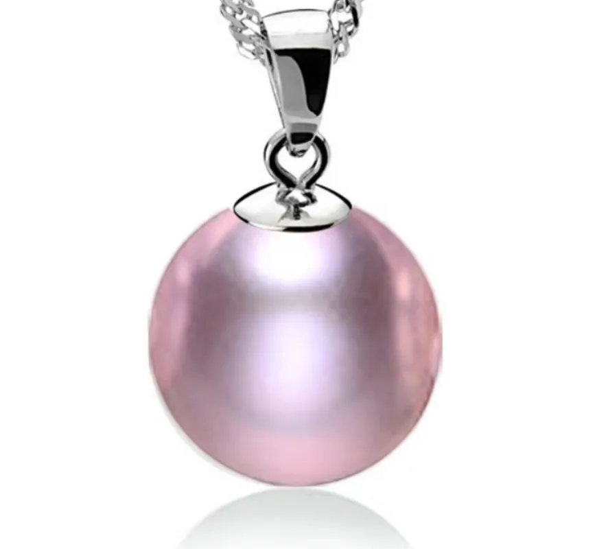 

Charming Huge 12-14mm Natural Sea Genuine Pink Purple Round Pearl Necklace Pendant 5199AAA