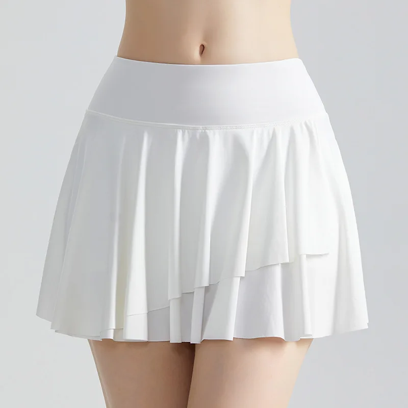 

Женская спортивная короткая юбка для фитнеса с защитой от бликов, быстросохнущая, с высокой талией, для активного отдыха, А-силуэт, имитация двухслойности, плиссированная юбка для йоги и спорта