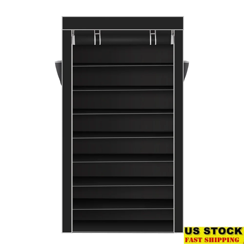 

10 Tier Dustproof Shoe Rack Organizer with Zippered Cover Space Saving Storage Cabinet Entryway Closet Mudroom 45 Pairs Capacity