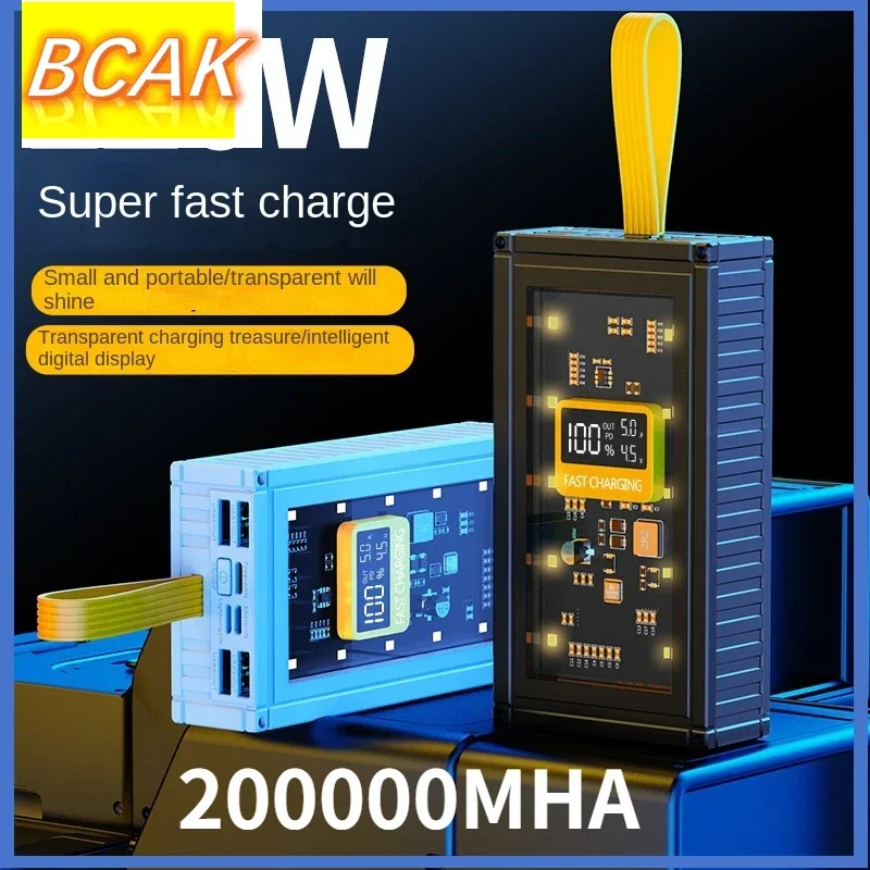 

BCAK power bank30000mAh 50000mAh 120W Fast Charging Transparent Power Bank 200000mAh Large-capacity Mobile Power Supply