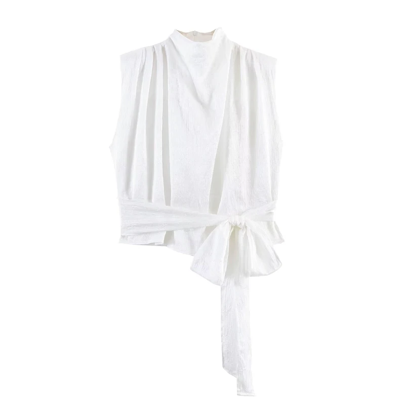 Women's Orange Satin Cowl Neck Sleeveless Blouse Side Tie Waist Cropped Silky Party Casual Top