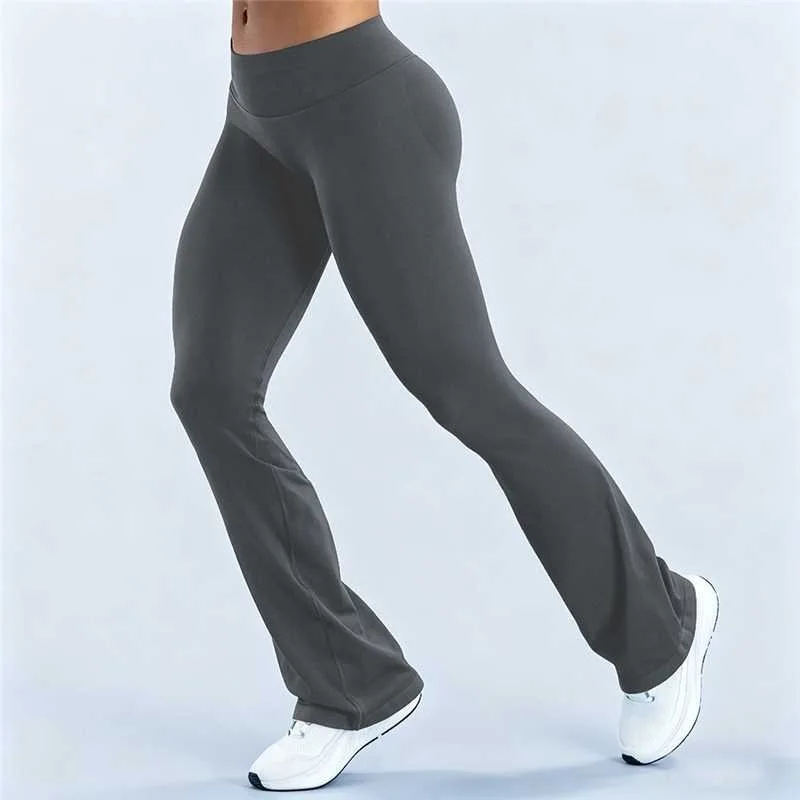 Women Seamless High Waist Hip Lifting Slim Micro Flare Yoga Pants Fitness Sports Daily Workout Stretchy Wide Leg Flared Trousers