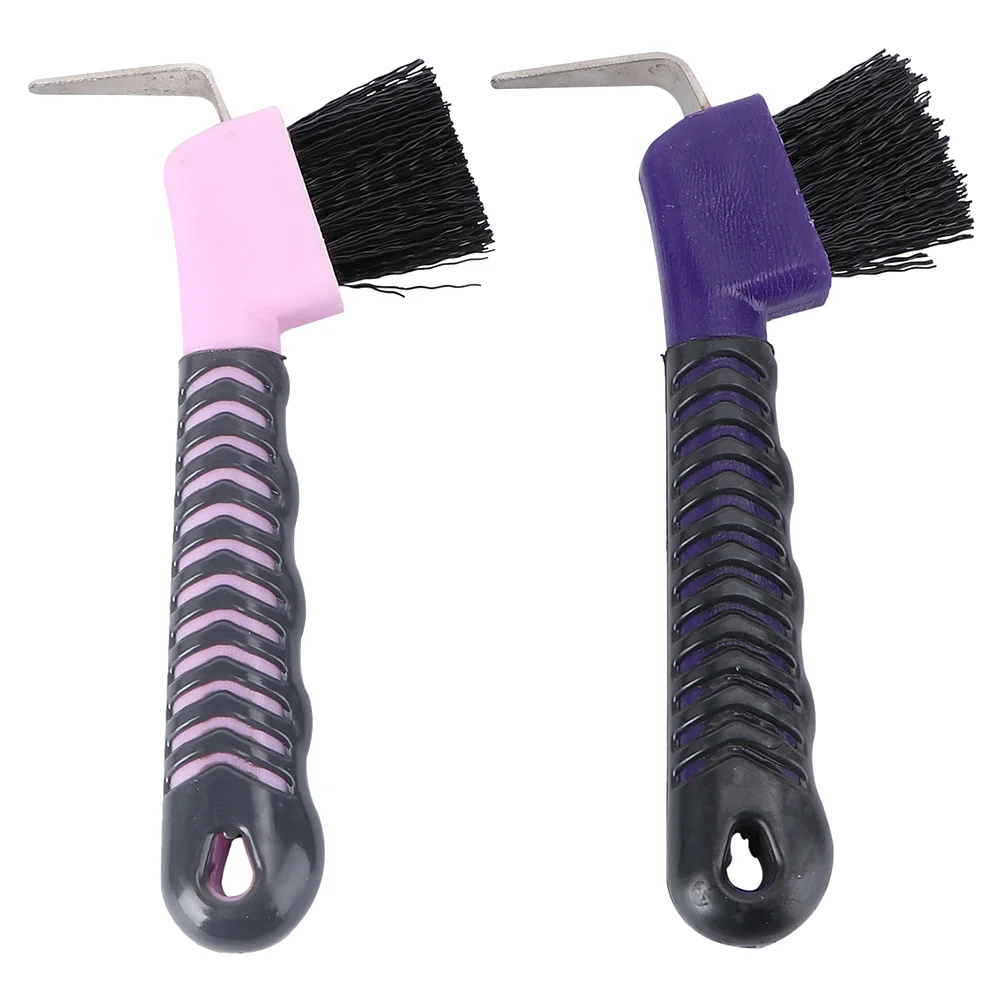 

2 Pcs Horseshoe Brush Cleaning Hoof Pick Grooming Supplies with Tools Portable Grip Picks for