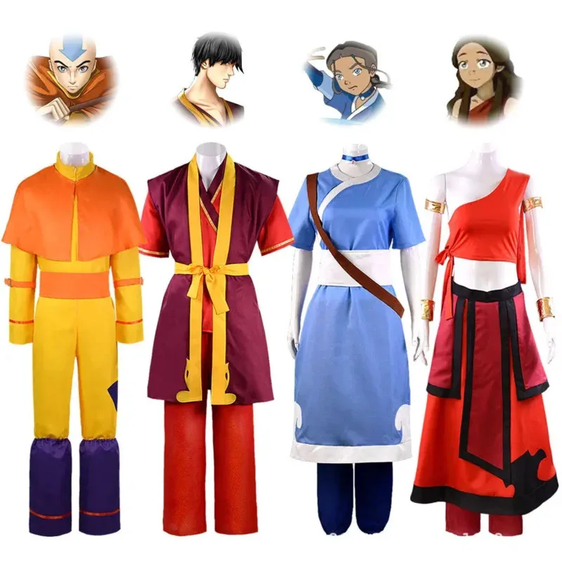 NewAnime Avatar The Last Airbender Katara Fire Nation Aang Cosplay Costume Adult  Halloween Party Carnival Clothing Suit RZ70182