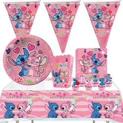 Disney Lilo&Stitch Disposable Tableware Set Pink Angel Baby Shower Wedding Party Decoration Supplies