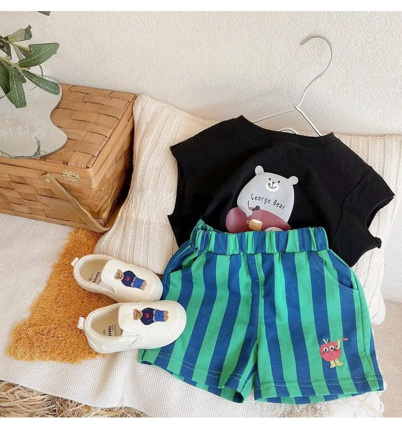 Bellbell Kinder-Jungen-Shorts, Sommer, dünn, gestreift, 1–4 Jahre, Jungen-Shorts mit elastischem Bund, für Kleinkinder, Jungen, Cartoon-Shorts für Kinder – Detail 3