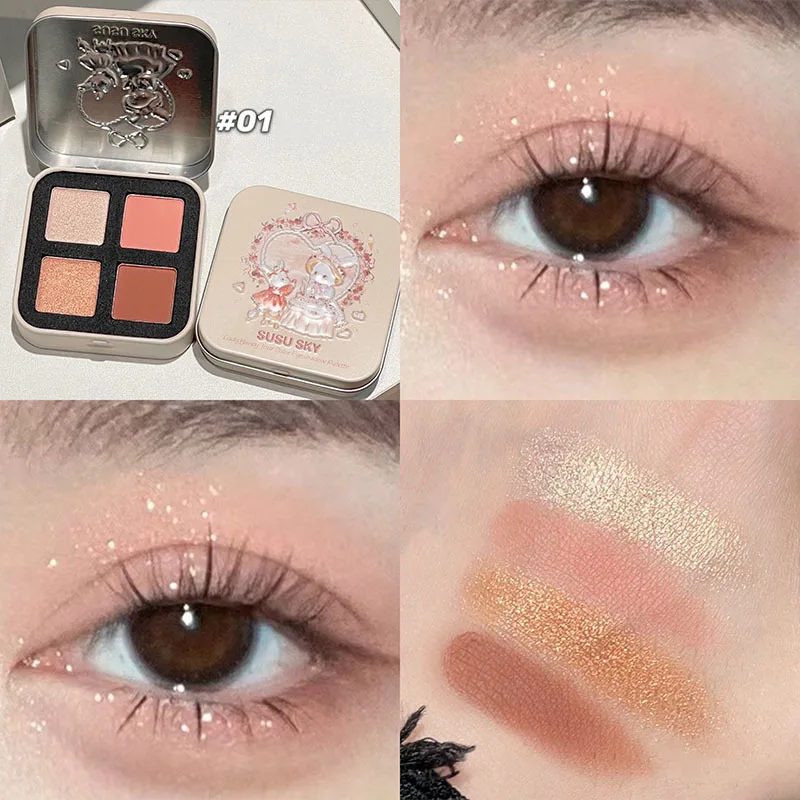 Glitter Eyeshadow Palette Matte Shimmer Orange Pink Clear Shiny Eye Shadow Girl Makeup Palette Lasting Sweatroof coniglio coreano