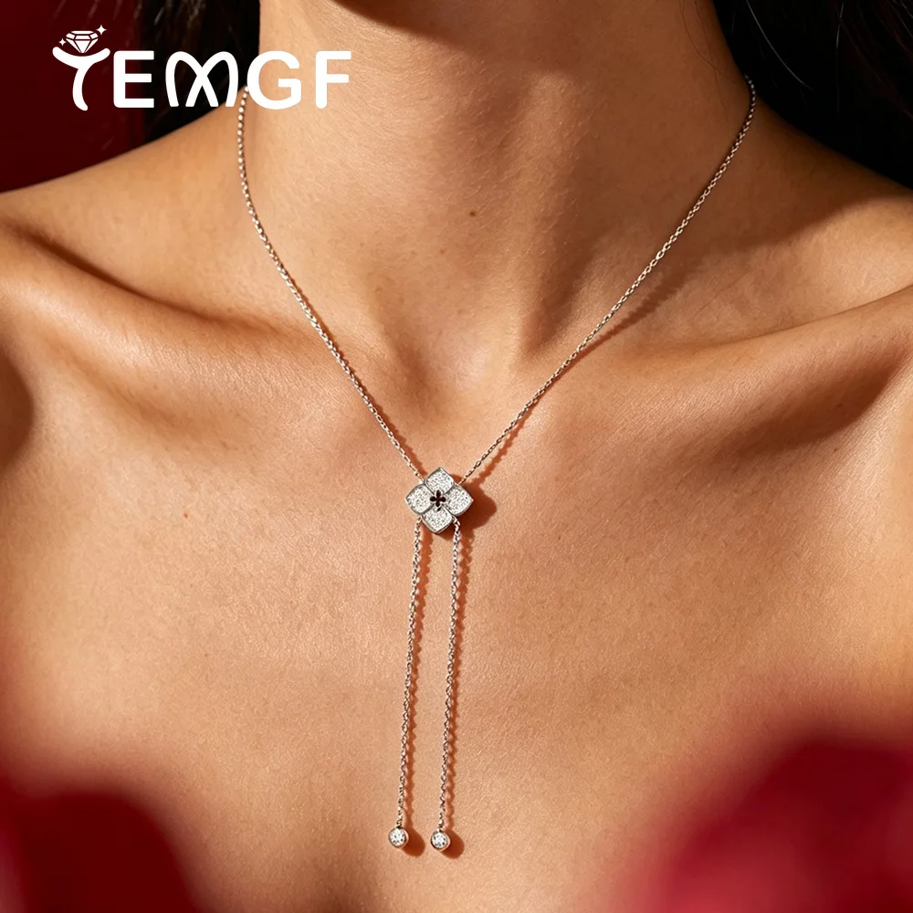 TEMGF Full Moissanite Drop Necklace for Women 925 Sterling Silver Long Chain Jewelry Stackable Wedding Bridal Birthday Gifts GRA
