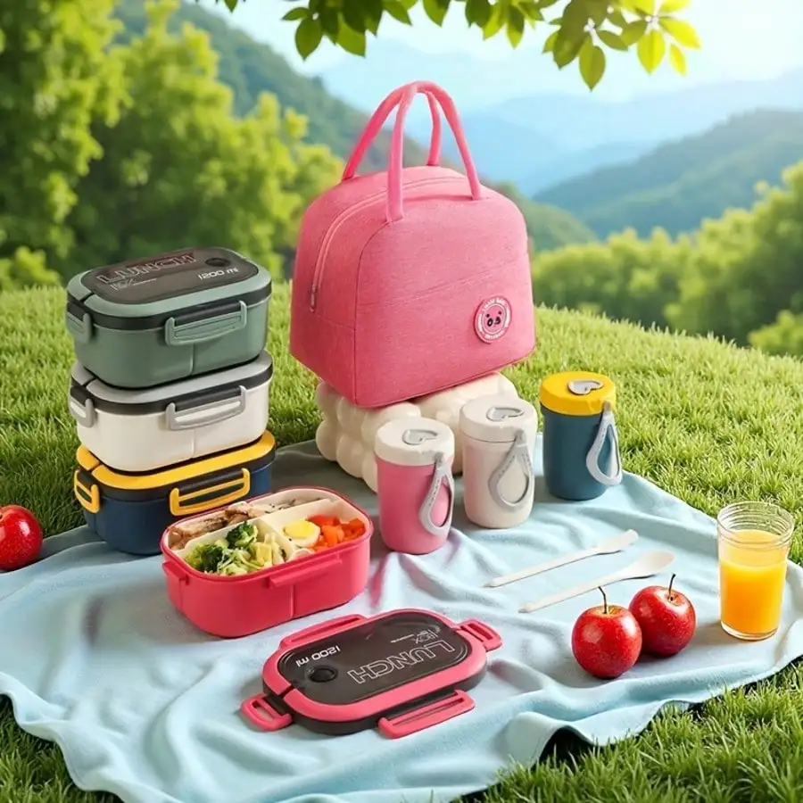 3-Piece Large Capacity Lunch Box Set (Including Lunch Box And Milk Cup) | Minimally Lightweight Handbag, Suitable For Office, School, Travel, Work, Picnic, Camping | Ideal Choice For Back To School Season And Daily Commuting